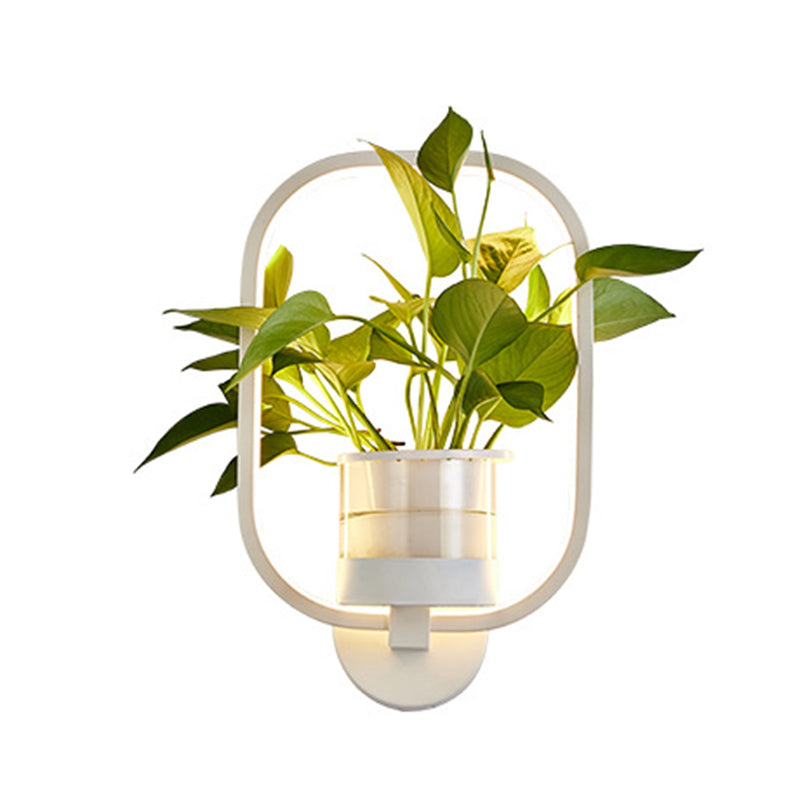 Round/Oval Bedroom Wall Lighting Industrial Metal 1 Bulb Black/White LED Wall Lamp Sconce in Warm/White/3 Color Light Clearhalo 'Art deco wall lights' 'Cast Iron' 'Glass' 'Industrial wall lights' 'Industrial' 'Middle century wall lights' 'Modern' 'Rustic wall lights' 'Tiffany' 'Traditional wall lights' 'Wall Lamps & Sconces' 'Wall Lights' Lighting' 390897