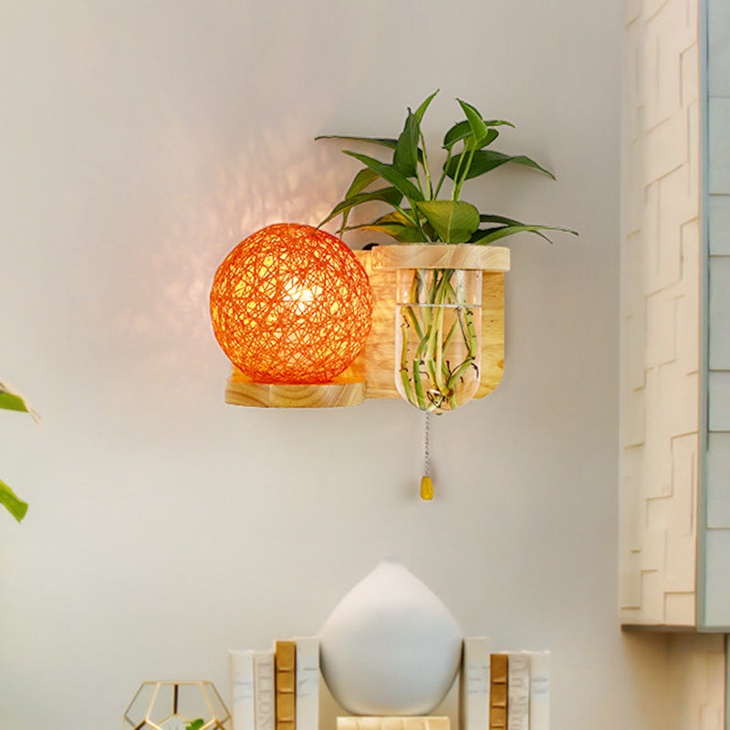 Minimalism Sphere Wall Light Sconce 1 Bulb Wooden LED Wall Mounted Lighting in White/Pink/Yellow, Left/Right Pink Left Clearhalo 'Industrial wall lights' 'Industrial' 'Middle century wall lights' 'Tiffany' 'Wall Lamps & Sconces' 'Wall Lights' Lighting' 390898