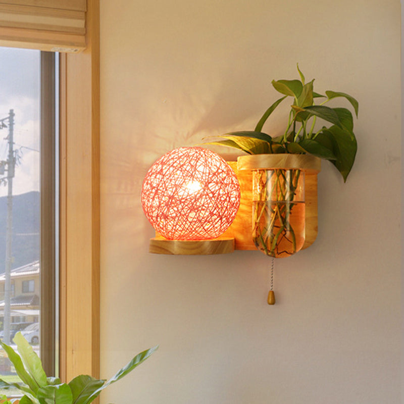 Minimalism Sphere Wall Light Sconce 1 Bulb Wooden LED Wall Mounted Lighting in White/Pink/Yellow, Left/Right Clearhalo 'Industrial wall lights' 'Industrial' 'Middle century wall lights' 'Tiffany' 'Wall Lamps & Sconces' 'Wall Lights' Lighting' 390899