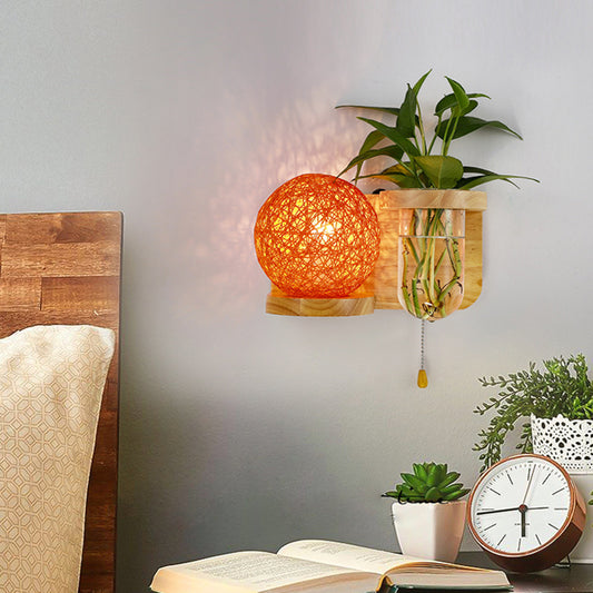 Minimalism Sphere Wall Light Sconce 1 Bulb Wooden LED Wall Mounted Lighting in White/Pink/Yellow, Left/Right Clearhalo 'Industrial wall lights' 'Industrial' 'Middle century wall lights' 'Tiffany' 'Wall Lamps & Sconces' 'Wall Lights' Lighting' 390900