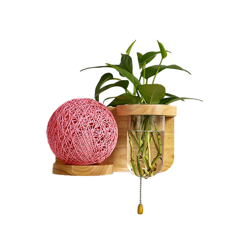 Minimalism Sphere Wall Light Sconce 1 Bulb Wooden LED Wall Mounted Lighting in White/Pink/Yellow, Left/Right Clearhalo 'Industrial wall lights' 'Industrial' 'Middle century wall lights' 'Tiffany' 'Wall Lamps & Sconces' 'Wall Lights' Lighting' 390901