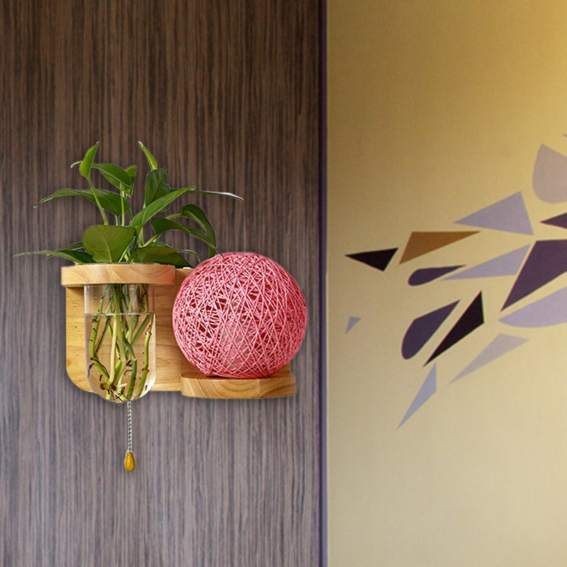 Minimalism Sphere Wall Light Sconce 1 Bulb Wooden LED Wall Mounted Lighting in White/Pink/Yellow, Left/Right Pink Right Clearhalo 'Industrial wall lights' 'Industrial' 'Middle century wall lights' 'Tiffany' 'Wall Lamps & Sconces' 'Wall Lights' Lighting' 390903