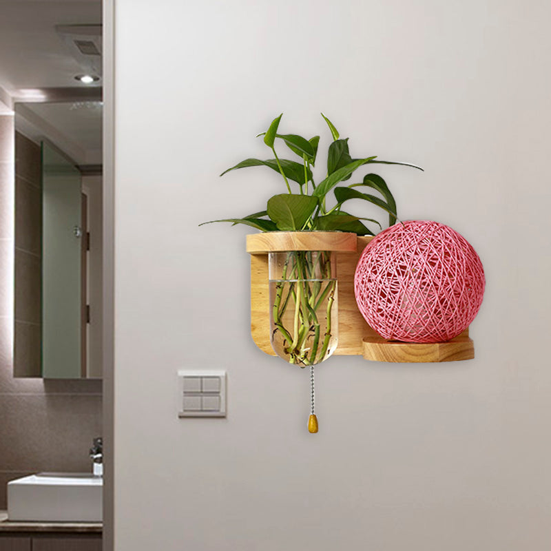 Minimalism Sphere Wall Light Sconce 1 Bulb Wooden LED Wall Mounted Lighting in White/Pink/Yellow, Left/Right Clearhalo 'Industrial wall lights' 'Industrial' 'Middle century wall lights' 'Tiffany' 'Wall Lamps & Sconces' 'Wall Lights' Lighting' 390904