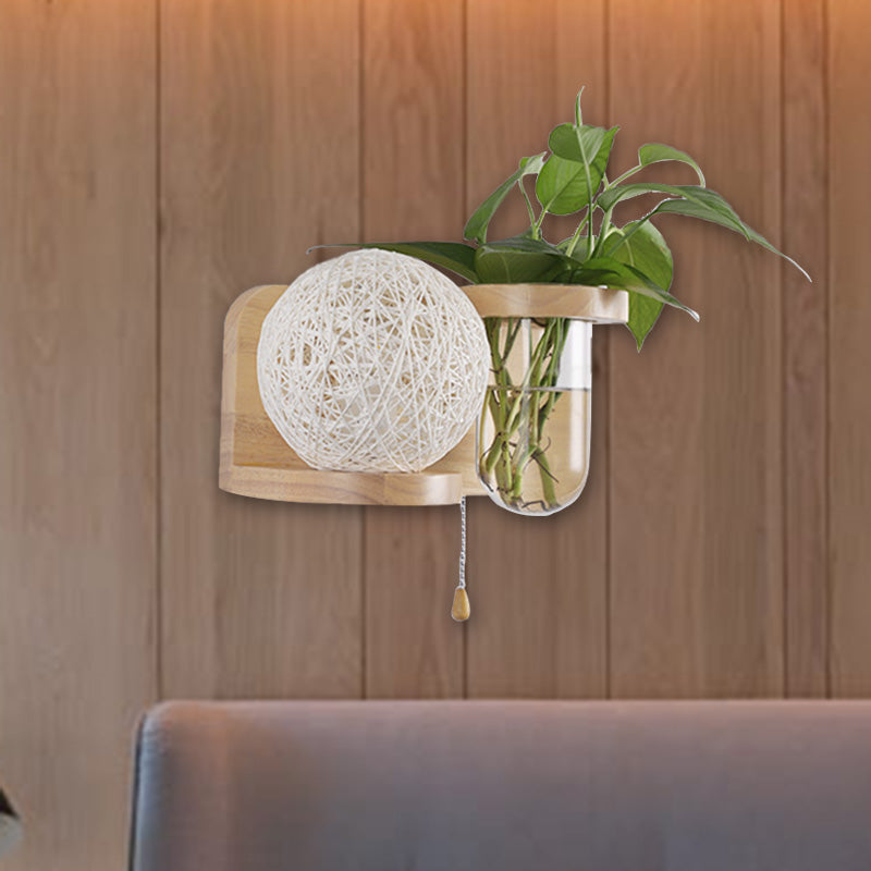 Minimalism Sphere Wall Light Sconce 1 Bulb Wooden LED Wall Mounted Lighting in White/Pink/Yellow, Left/Right White Left Clearhalo 'Industrial wall lights' 'Industrial' 'Middle century wall lights' 'Tiffany' 'Wall Lamps & Sconces' 'Wall Lights' Lighting' 390906