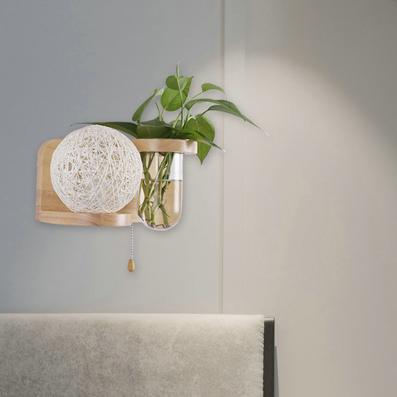 Minimalism Sphere Wall Light Sconce 1 Bulb Wooden LED Wall Mounted Lighting in White/Pink/Yellow, Left/Right Clearhalo 'Industrial wall lights' 'Industrial' 'Middle century wall lights' 'Tiffany' 'Wall Lamps & Sconces' 'Wall Lights' Lighting' 390907