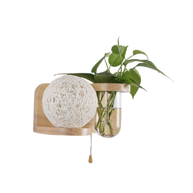 Minimalism Sphere Wall Light Sconce 1 Bulb Wooden LED Wall Mounted Lighting in White/Pink/Yellow, Left/Right Clearhalo 'Industrial wall lights' 'Industrial' 'Middle century wall lights' 'Tiffany' 'Wall Lamps & Sconces' 'Wall Lights' Lighting' 390908