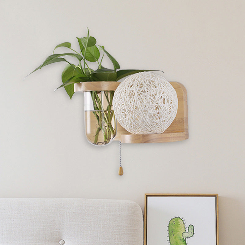 Minimalism Sphere Wall Light Sconce 1 Bulb Wooden LED Wall Mounted Lighting in White/Pink/Yellow, Left/Right White Right Clearhalo 'Industrial wall lights' 'Industrial' 'Middle century wall lights' 'Tiffany' 'Wall Lamps & Sconces' 'Wall Lights' Lighting' 390909