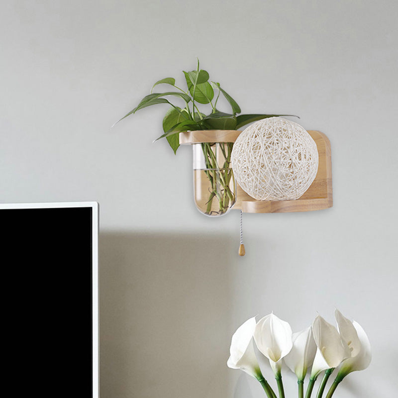 Minimalism Sphere Wall Light Sconce 1 Bulb Wooden LED Wall Mounted Lighting in White/Pink/Yellow, Left/Right Clearhalo 'Industrial wall lights' 'Industrial' 'Middle century wall lights' 'Tiffany' 'Wall Lamps & Sconces' 'Wall Lights' Lighting' 390910