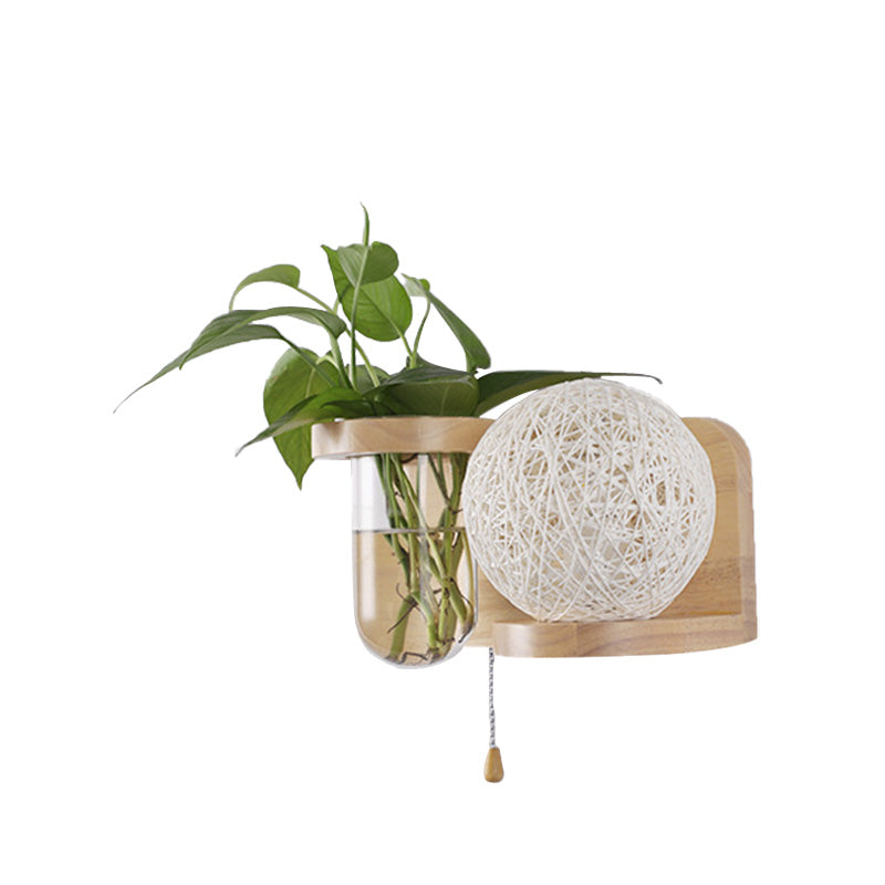 Minimalism Sphere Wall Light Sconce 1 Bulb Wooden LED Wall Mounted Lighting in White/Pink/Yellow, Left/Right Clearhalo 'Industrial wall lights' 'Industrial' 'Middle century wall lights' 'Tiffany' 'Wall Lamps & Sconces' 'Wall Lights' Lighting' 390911