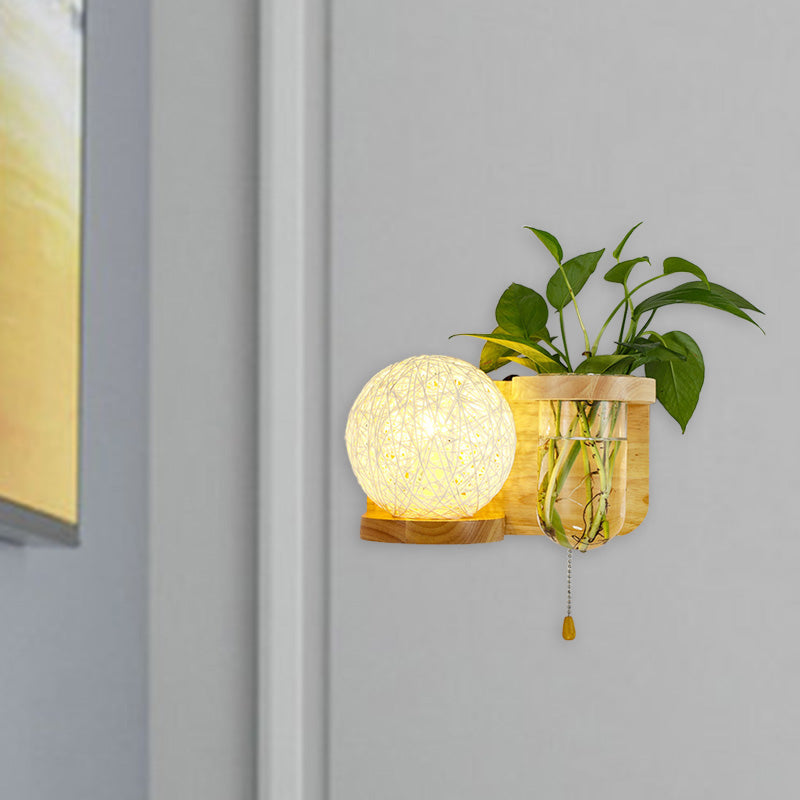 Minimalism Sphere Wall Light Sconce 1 Bulb Wooden LED Wall Mounted Lighting in White/Pink/Yellow, Left/Right Clearhalo 'Industrial wall lights' 'Industrial' 'Middle century wall lights' 'Tiffany' 'Wall Lamps & Sconces' 'Wall Lights' Lighting' 390913
