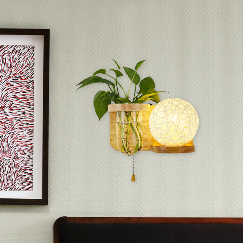 Minimalism Sphere Wall Light Sconce 1 Bulb Wooden LED Wall Mounted Lighting in White/Pink/Yellow, Left/Right Clearhalo 'Industrial wall lights' 'Industrial' 'Middle century wall lights' 'Tiffany' 'Wall Lamps & Sconces' 'Wall Lights' Lighting' 390916