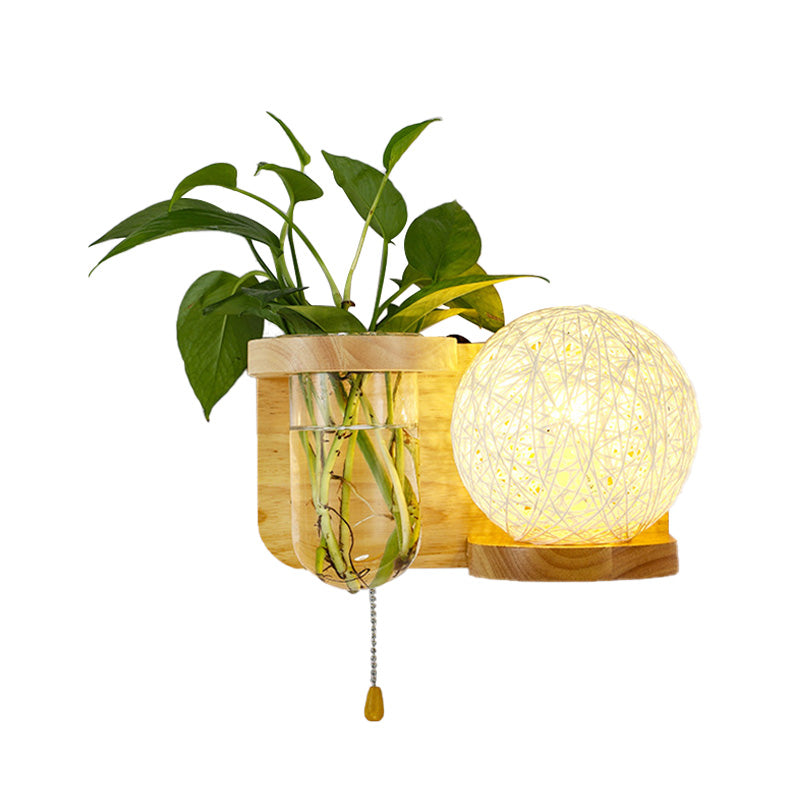 Minimalism Sphere Wall Light Sconce 1 Bulb Wooden LED Wall Mounted Lighting in White/Pink/Yellow, Left/Right Clearhalo 'Industrial wall lights' 'Industrial' 'Middle century wall lights' 'Tiffany' 'Wall Lamps & Sconces' 'Wall Lights' Lighting' 390917