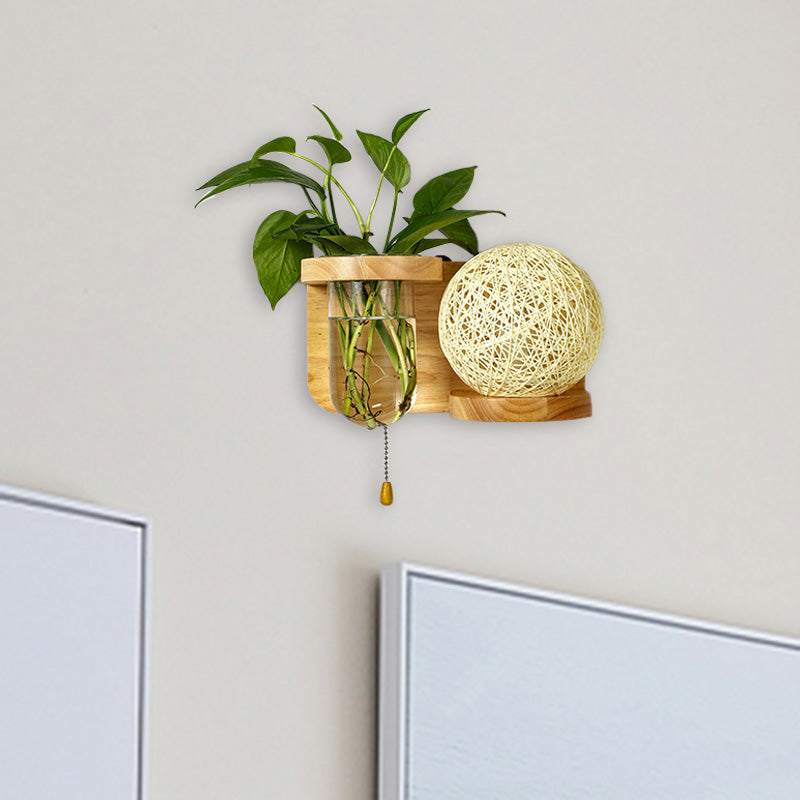 Minimalism Sphere Wall Light Sconce 1 Bulb Wooden LED Wall Mounted Lighting in White/Pink/Yellow, Left/Right Clearhalo 'Industrial wall lights' 'Industrial' 'Middle century wall lights' 'Tiffany' 'Wall Lamps & Sconces' 'Wall Lights' Lighting' 390919