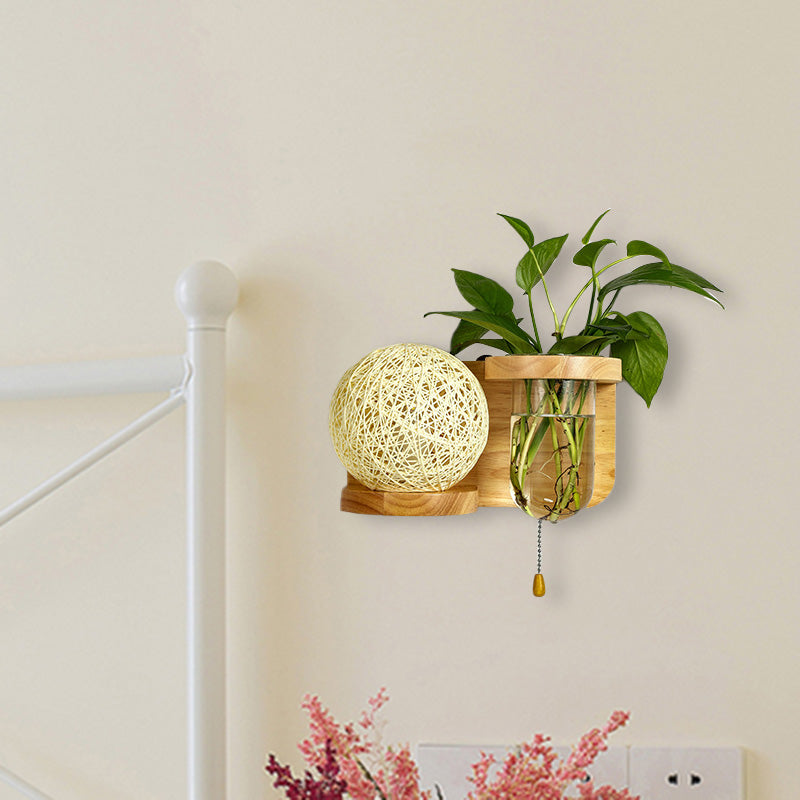 Minimalism Sphere Wall Light Sconce 1 Bulb Wooden LED Wall Mounted Lighting in White/Pink/Yellow, Left/Right Clearhalo 'Industrial wall lights' 'Industrial' 'Middle century wall lights' 'Tiffany' 'Wall Lamps & Sconces' 'Wall Lights' Lighting' 390922