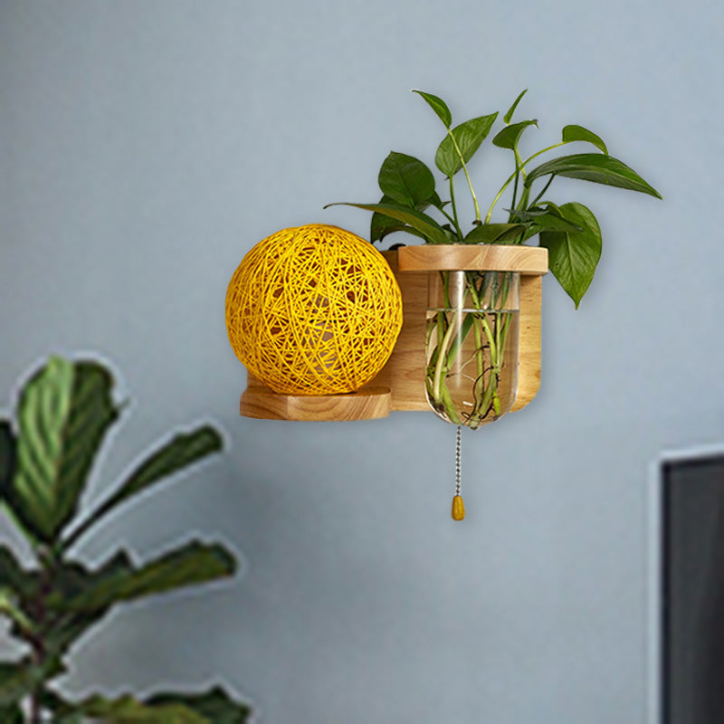 Minimalism Sphere Wall Light Sconce 1 Bulb Wooden LED Wall Mounted Lighting in White/Pink/Yellow, Left/Right Orange Left Clearhalo 'Industrial wall lights' 'Industrial' 'Middle century wall lights' 'Tiffany' 'Wall Lamps & Sconces' 'Wall Lights' Lighting' 390927