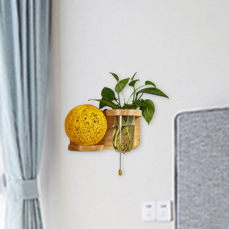 Minimalism Sphere Wall Light Sconce 1 Bulb Wooden LED Wall Mounted Lighting in White/Pink/Yellow, Left/Right Clearhalo 'Industrial wall lights' 'Industrial' 'Middle century wall lights' 'Tiffany' 'Wall Lamps & Sconces' 'Wall Lights' Lighting' 390928