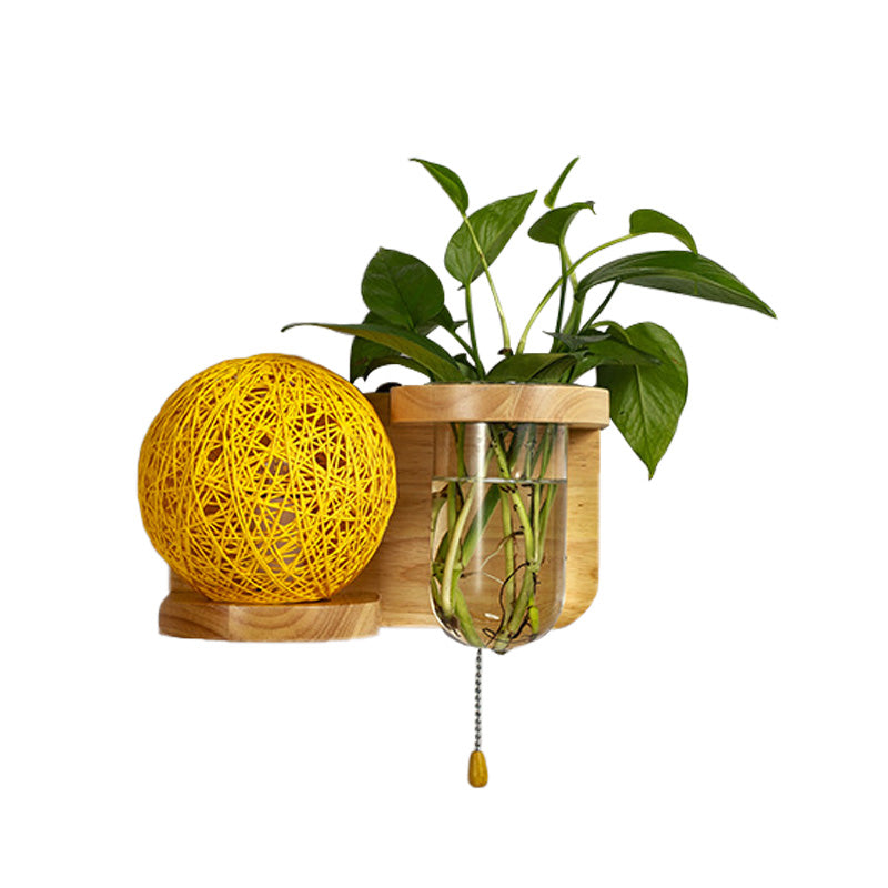 Minimalism Sphere Wall Light Sconce 1 Bulb Wooden LED Wall Mounted Lighting in White/Pink/Yellow, Left/Right Clearhalo 'Industrial wall lights' 'Industrial' 'Middle century wall lights' 'Tiffany' 'Wall Lamps & Sconces' 'Wall Lights' Lighting' 390929