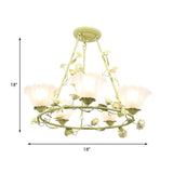 Green 5 Heads Chandelier Lighting Korean Flower Frosted Glass Circle Pendant Ceiling Light for Living Room Clearhalo 'Ceiling Lights' 'Chandeliers' 'Glass shade' 'Glass' Lighting' 391209