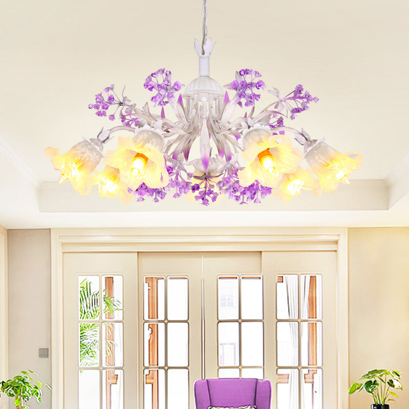 Ivory Flower Hanging Chandelier Pastoral White Glass 3/5/7 Lights Living Room LED Ceiling Pendant 7 Ivory Clearhalo 'Ceiling Lights' 'Chandeliers' 'Glass shade' 'Glass' Lighting' 391210