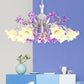 Ivory Flower Hanging Chandelier Pastoral White Glass 3/5/7 Lights Living Room LED Ceiling Pendant Clearhalo 'Ceiling Lights' 'Chandeliers' 'Glass shade' 'Glass' Lighting' 391211