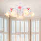 Countryside Blossom Chandelier Lighting Fixture 8 Heads White Glass Pendant Ceiling Light for Dining Room Clearhalo 'Ceiling Lights' 'Chandeliers' 'Glass shade' 'Glass' Lighting' 391223