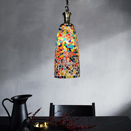 Handcrafted Art Glass Red/Yellow/Blue Ceiling Light Elongated 1 Head Traditional Pendant Light Fixture Clearhalo 'Ceiling Lights' 'Glass shade' 'Glass' 'Pendant Lights' 'Pendants' Lighting' 391279