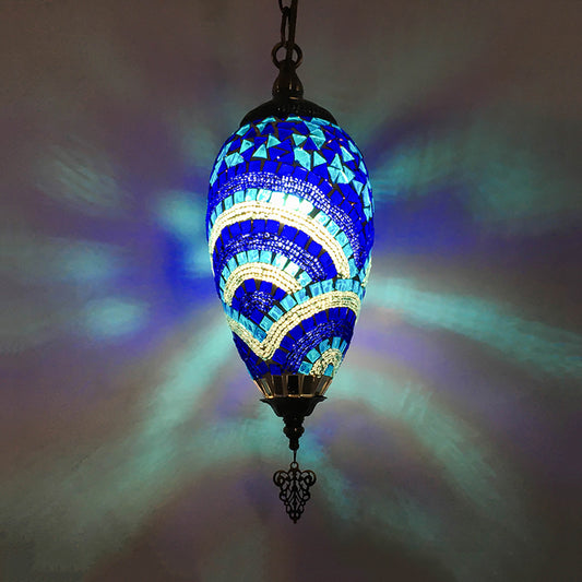 Traditional Urn Hanging Lamp Kit 1 Head Hand Cut Glass Pendant Lighting in Red/Yellow/Blue Blue Clearhalo 'Ceiling Lights' 'Glass shade' 'Glass' 'Pendant Lights' 'Pendants' Lighting' 391288