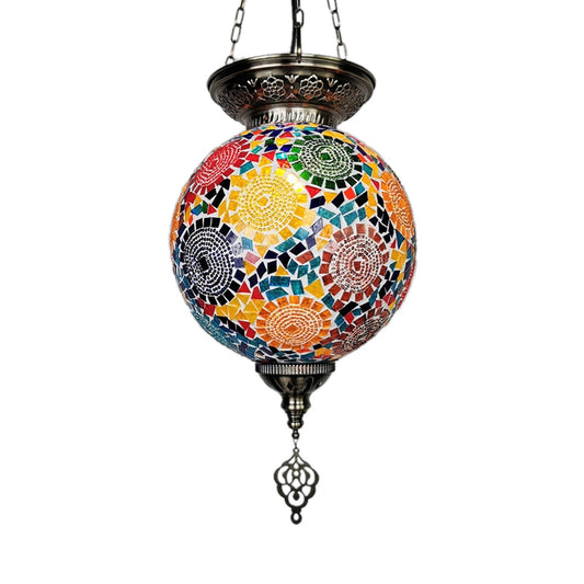 Globe Restaurant Pendant Light Kit Traditional Hand Rolled Art Glass 1 Head White/Red/Yellow Suspension Light Yellow Clearhalo 'Ceiling Lights' 'Glass shade' 'Glass' 'Pendant Lights' 'Pendants' Lighting' 391311