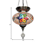 Red/Blue 1 Head Ceiling Pendant Light Traditional Stained Glass Oval Hanging Light Fixture Clearhalo 'Ceiling Lights' 'Glass shade' 'Glass' 'Pendant Lights' 'Pendants' Lighting' 391317