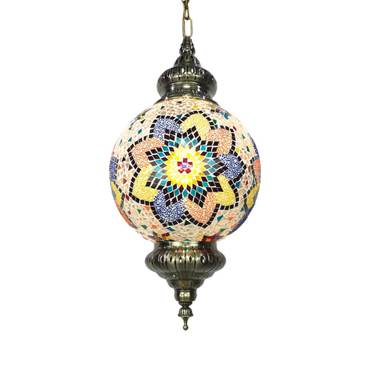 Vintage Orb Ceiling Suspension Lamp 1 Head Stained Glass Hanging Pendant Light in Red/Yellow/Blue Blue-Yellow Clearhalo 'Ceiling Lights' 'Glass shade' 'Glass' 'Pendant Lights' 'Pendants' Lighting' 391340