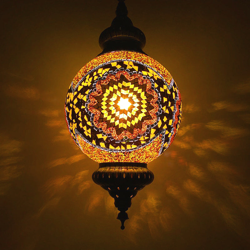 Vintage Orb Ceiling Suspension Lamp 1 Head Stained Glass Hanging Pendant Light in Red/Yellow/Blue Clearhalo 'Ceiling Lights' 'Glass shade' 'Glass' 'Pendant Lights' 'Pendants' Lighting' 391345