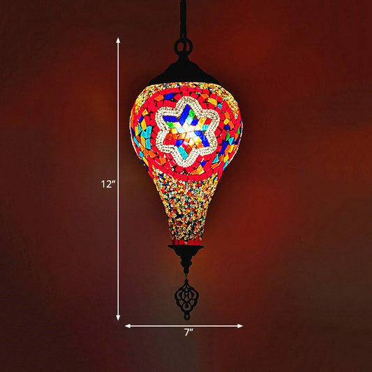 1 Head Ice Cream Pendant Light Fixture Traditional White/Red/Yellow Stained Art Glass Ceiling Lamp Red Clearhalo 'Ceiling Lights' 'Close To Ceiling Lights' 'Glass shade' 'Glass' 'Pendant Lights' 'Pendants' Lighting' 391346
