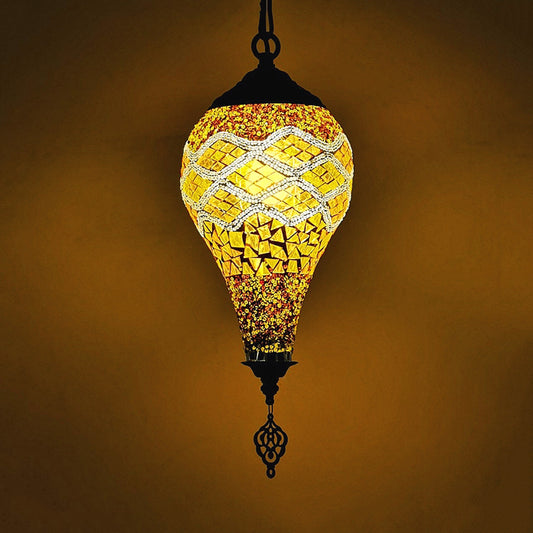 1 Head Ice Cream Pendant Light Fixture Traditional White/Red/Yellow Stained Art Glass Ceiling Lamp Yellow Clearhalo 'Ceiling Lights' 'Close To Ceiling Lights' 'Glass shade' 'Glass' 'Pendant Lights' 'Pendants' Lighting' 391350