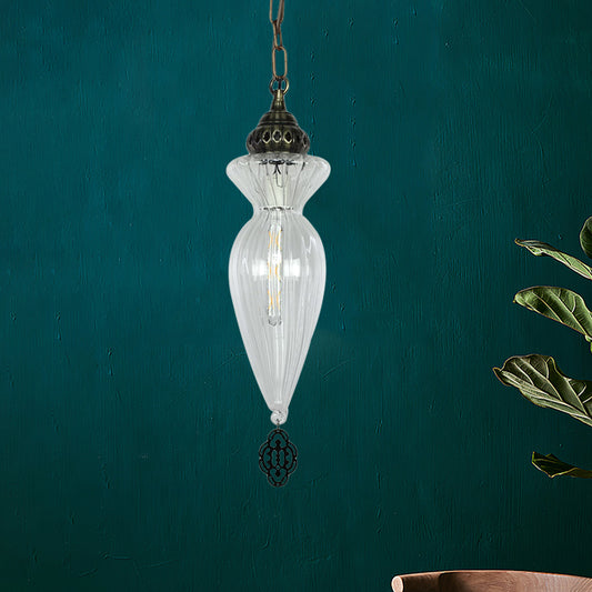 Gourd Dining Room Hanging Ceiling Light Traditional Clear Ribbed Glass 1 Head Pendant Light Kit Clearhalo 'Ceiling Lights' 'Glass shade' 'Glass' 'Pendant Lights' 'Pendants' Lighting' 391352