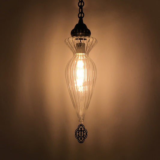 Gourd Dining Room Hanging Ceiling Light Traditional Clear Ribbed Glass 1 Head Pendant Light Kit Clearhalo 'Ceiling Lights' 'Glass shade' 'Glass' 'Pendant Lights' 'Pendants' Lighting' 391354