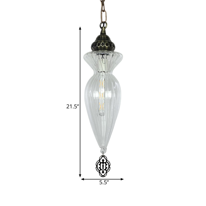 Gourd Dining Room Hanging Ceiling Light Traditional Clear Ribbed Glass 1 Head Pendant Light Kit Clearhalo 'Ceiling Lights' 'Glass shade' 'Glass' 'Pendant Lights' 'Pendants' Lighting' 391355