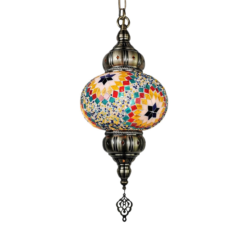 Stained Glass Oval Hanging Light Kit Traditional 1 Head Bedroom Pendant Lighting in White/Red/Orange Ginger Clearhalo 'Ceiling Lights' 'Glass shade' 'Glass' 'Pendant Lights' 'Pendants' Lighting' 391369