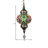 Stained Glass Red/Orange/Green Pendant Lamp Oval 1 Head Vintage Suspension Lighting Clearhalo 'Ceiling Lights' 'Glass shade' 'Glass' 'Pendant Lights' 'Pendants' Lighting' 391377