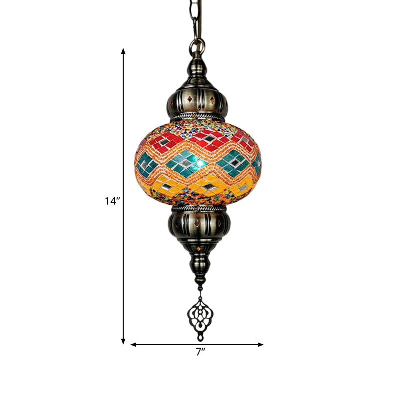 1 Head Cut Glass Ceiling Pendant Light Traditional Beige/Yellow/Blue Oval Dining Room Hanging Light Fixture Clearhalo 'Ceiling Lights' 'Chandeliers' 'Glass shade' 'Glass' 'Pendant Lights' 'Pendants' Lighting' 391390