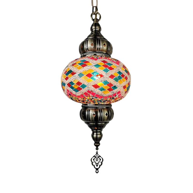 1 Head Cut Glass Ceiling Pendant Light Traditional Beige/Yellow/Blue Oval Dining Room Hanging Light Fixture Clearhalo 'Ceiling Lights' 'Chandeliers' 'Glass shade' 'Glass' 'Pendant Lights' 'Pendants' Lighting' 391397