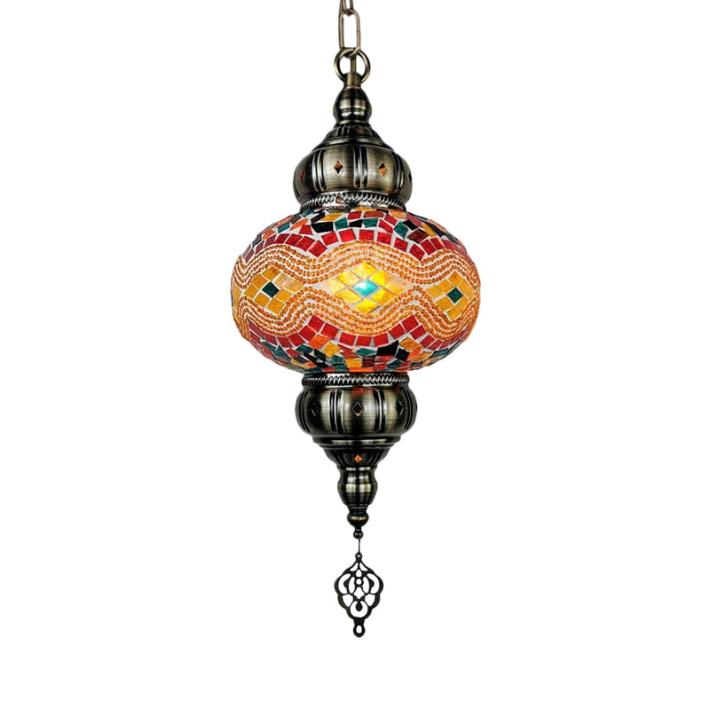 1 Head Cut Glass Ceiling Pendant Light Traditional Beige/Yellow/Blue Oval Dining Room Hanging Light Fixture Clearhalo 'Ceiling Lights' 'Chandeliers' 'Glass shade' 'Glass' 'Pendant Lights' 'Pendants' Lighting' 391405