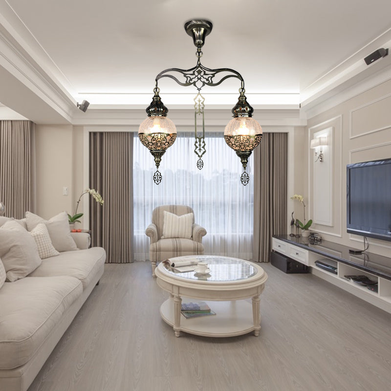 Globe/Gourd Clear Glass Ceiling Lamp Traditional 2 Heads Living Room Chandelier Lighting Clear Globe Clearhalo 'Ceiling Lights' 'Chandeliers' 'Glass shade' 'Glass' Lighting' 391411