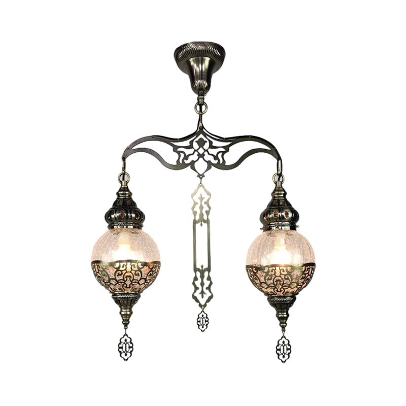 Globe/Gourd Clear Glass Ceiling Lamp Traditional 2 Heads Living Room Chandelier Lighting Clearhalo 'Ceiling Lights' 'Chandeliers' 'Glass shade' 'Glass' Lighting' 391413