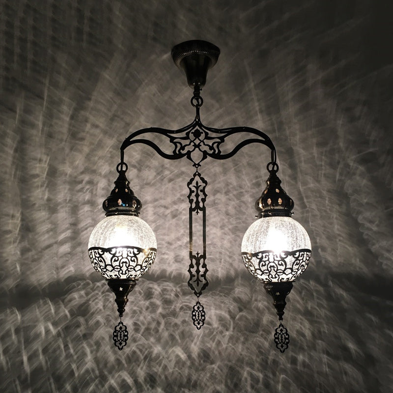 Globe/Gourd Clear Glass Ceiling Lamp Traditional 2 Heads Living Room Chandelier Lighting Clearhalo 'Ceiling Lights' 'Chandeliers' 'Glass shade' 'Glass' Lighting' 391414