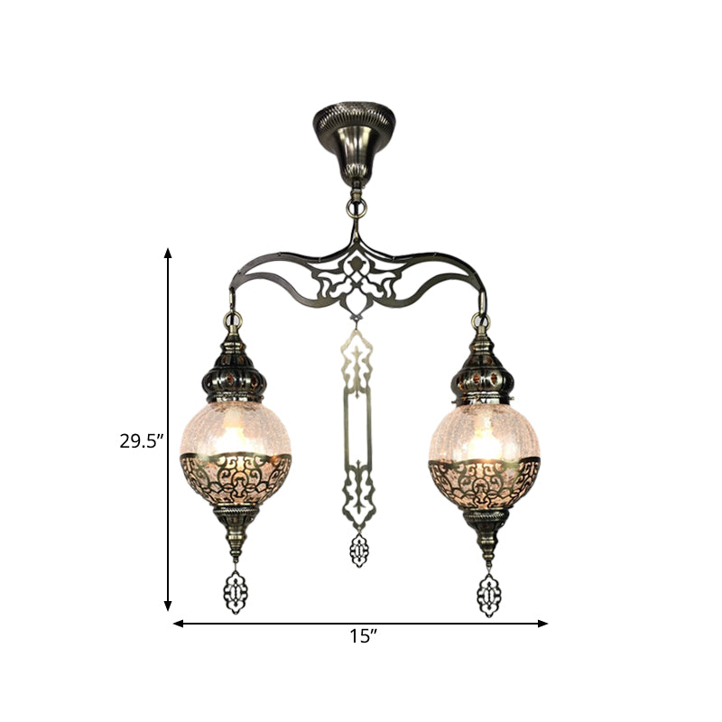 Globe/Gourd Clear Glass Ceiling Lamp Traditional 2 Heads Living Room Chandelier Lighting Clearhalo 'Ceiling Lights' 'Chandeliers' 'Glass shade' 'Glass' Lighting' 391415