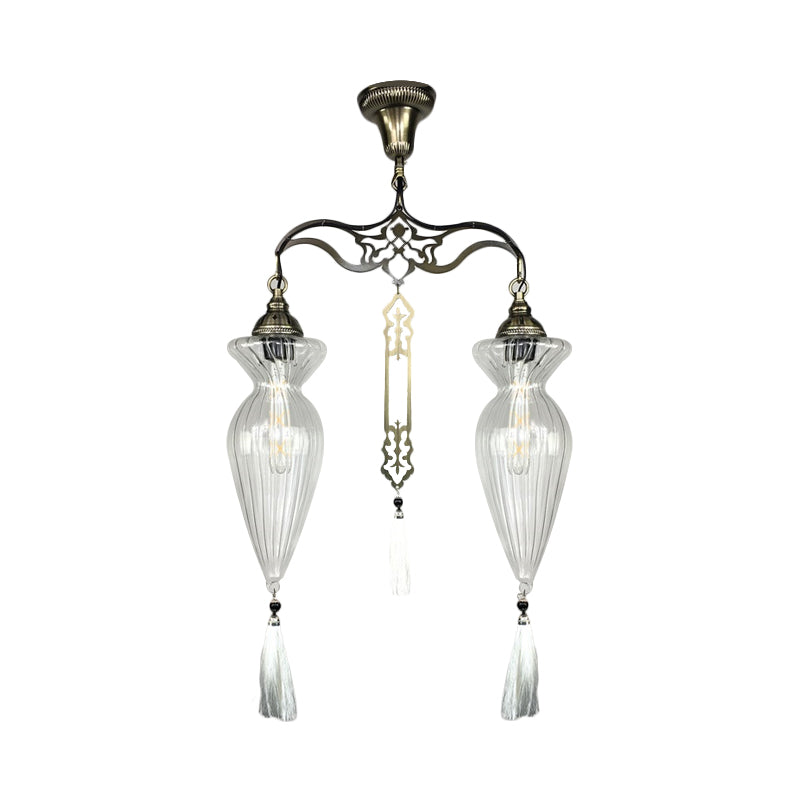 Globe/Gourd Clear Glass Ceiling Lamp Traditional 2 Heads Living Room Chandelier Lighting Clear Gourd Clearhalo 'Ceiling Lights' 'Chandeliers' 'Glass shade' 'Glass' Lighting' 391416