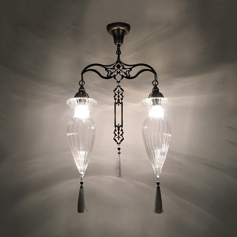 Globe/Gourd Clear Glass Ceiling Lamp Traditional 2 Heads Living Room Chandelier Lighting Clearhalo 'Ceiling Lights' 'Chandeliers' 'Glass shade' 'Glass' Lighting' 391417