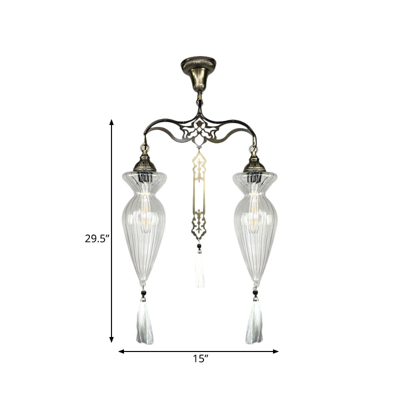 Globe/Gourd Clear Glass Ceiling Lamp Traditional 2 Heads Living Room Chandelier Lighting Clearhalo 'Ceiling Lights' 'Chandeliers' 'Glass shade' 'Glass' Lighting' 391418
