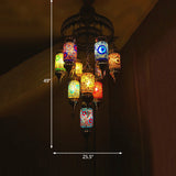 Stained Art Glass Cylinder Chandelier Lighting Traditional 10 Heads Restaurant Hanging Ceiling Light in Blue-Yellow-Green Clearhalo 'Ceiling Lights' 'Chandeliers' 'Glass shade' 'Glass' Lighting' 391441