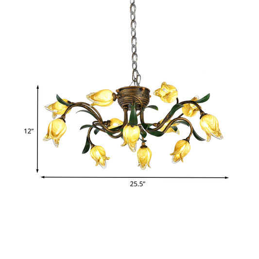 Metal Brass Chandelier Light Fixture Tulip 12-Bulb Korean Garden LED Drop Pendant for Dining Room Clearhalo 'Ceiling Lights' 'Chandeliers' Lighting' options 391457